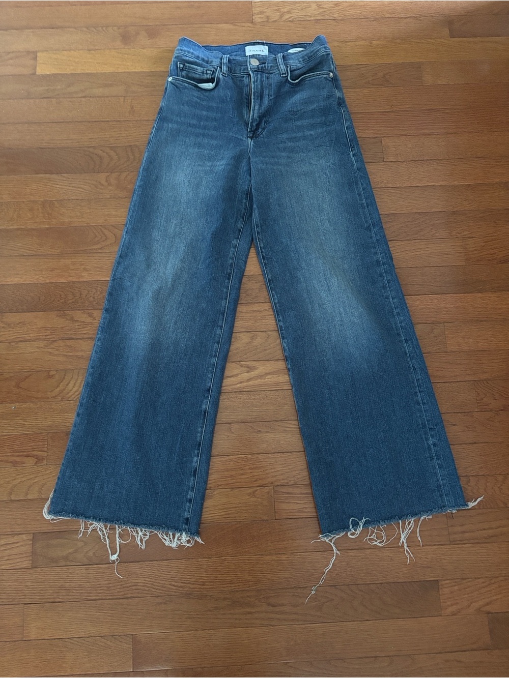 Frame Le Slim Palazzo Denim Wide-Leg Frayed Hem Jeans